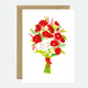A greeting card featuring a colorful illustration of a flower bouquet with the text 'Be my Valentine' and a brown envelope behind it.
