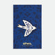 Swallow enamel pin by All the Ways to Say featuring gold-plated blue and white swallow design on dark blue illustrated floral background.