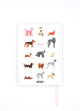 Back cover of Dogue notebook featuring illustrated dog breeds on white background with atws branding.