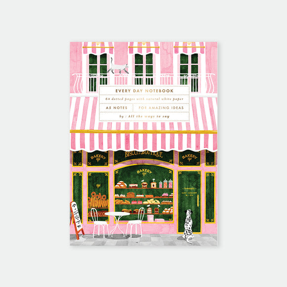 Notebook with a bakery illustration on a white background