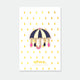 Under My Umbrella XL enamel pin by All the Ways to Say featuring gold and navy umbrella with pink and blue dangling drops on golden raindrop background.