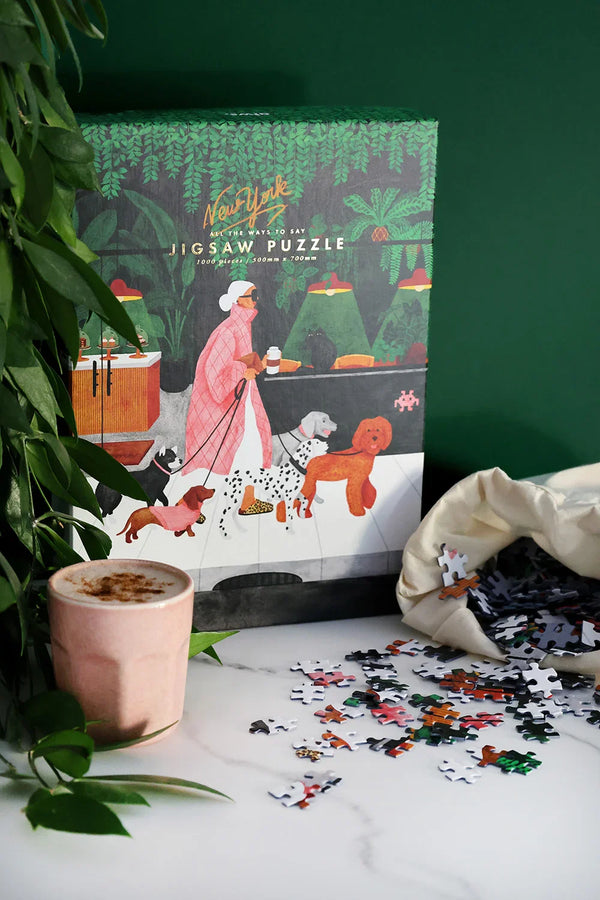 The Dog Sitter puzzle displayed with matching tray and notebook from All the Ways to Say.