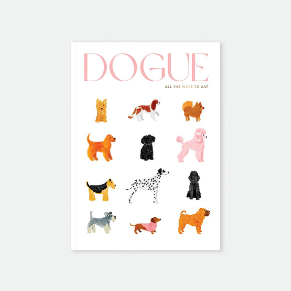 A5 notebook cover by All The Ways To Say titled "DOGUE" featuring a grid illustration of various dog breeds on a white background.