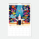 February page of the Best Of 10 Years 2027 calendar, illustrated woman and cat at an airport departure gate surrounded by colorful coral reef