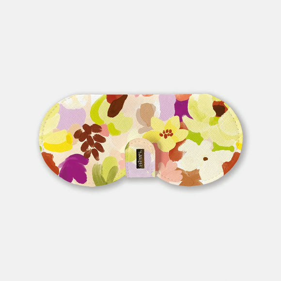 Floral printed PU leather eyeglasses clip case with Spring Sweets illustration and gold enamel logo