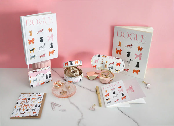 Full Dogue collection featuring notebooks, cases and illustrated dog prints