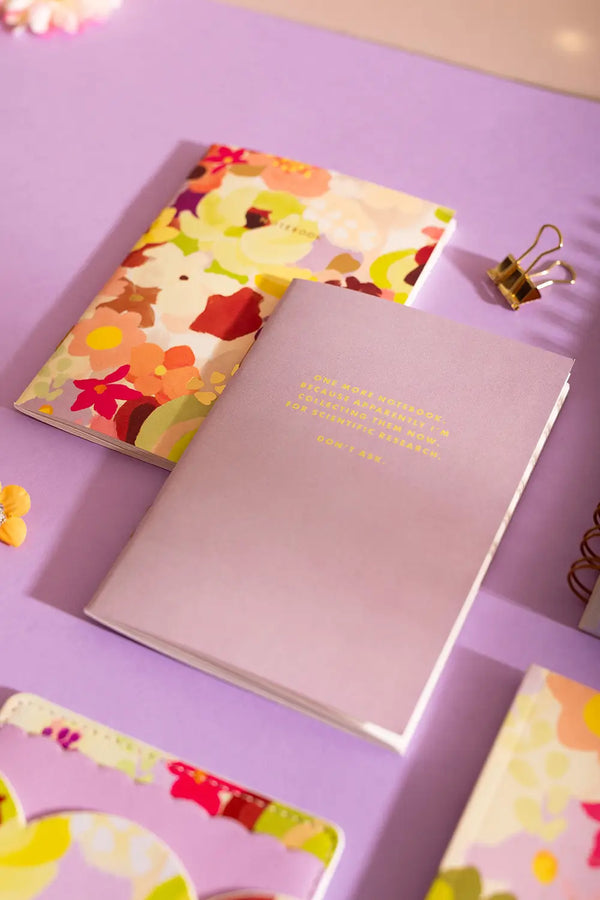 Spring Sweets Pocket Notebook A6 DUO - Both notebooks displayed together on a lilac background.