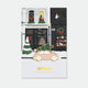 Enamel pin of a pink car with a Christmas tree and gold star strapped to the roof